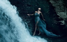Charlize Theron, Waterfall, Rock