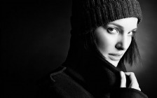 Natalie Portman wearing Cap, Black & White