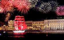 Saint-Petersburg, Neva River, Sailing Ship, Fireworks