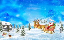 Merry Christmas, Snowman, Deers, Sledge, Santa Claus