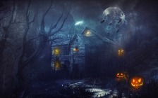 Halloween, Pumpkins, Bats, Creepy House