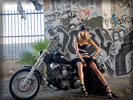 Alessandra Ambrosio sitting in a Harley-Davidson, Feet, Toes, Black Pedicure, Bikes & Girls