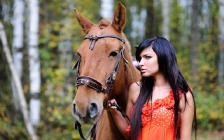 Horse with a Brunette Girl