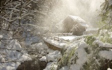 Winter, Snow, River, Hut