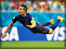 World Cup 2014: Spain vs Netherlands, Robin van Persie scoring a Goal